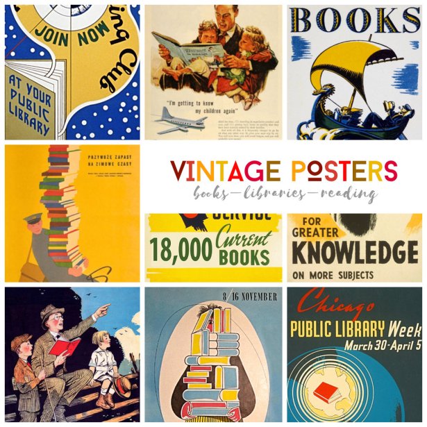 cartazes vintage de bibliotecas